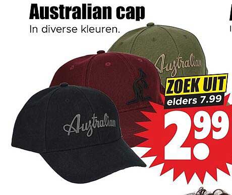 Australian cap In diverse kleuren. ZOEK UIT elders 7.99