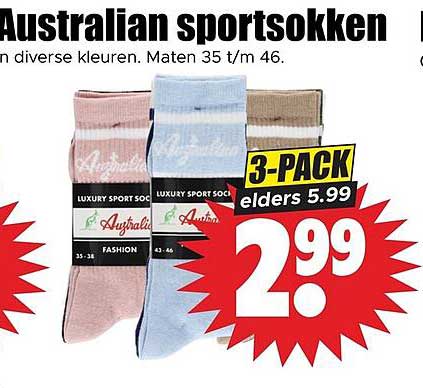 Australian sportsokken 3-PACK elders 5.99