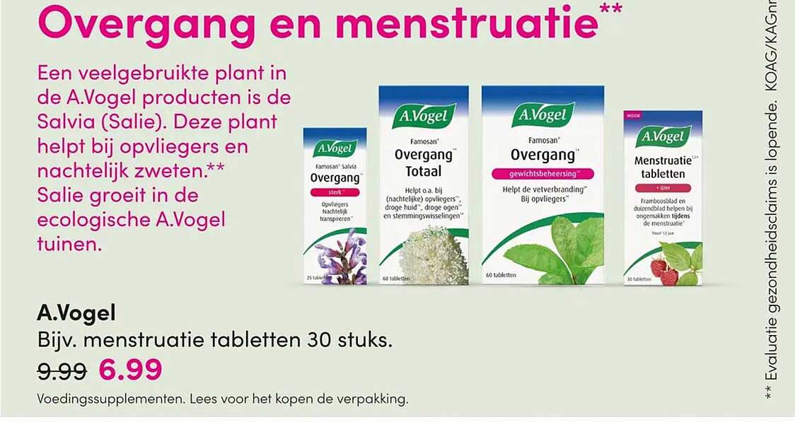 A.Vogel Bijv. menstruatie tabletten 30 stuks.