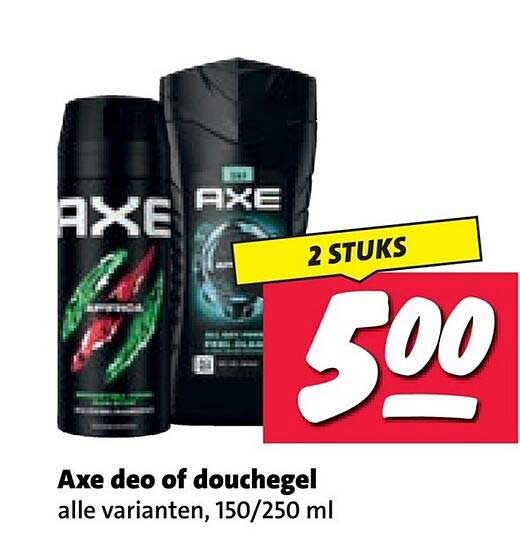 Axe deo of douchegel alle varianten, 150/250 ml 2 STUKS