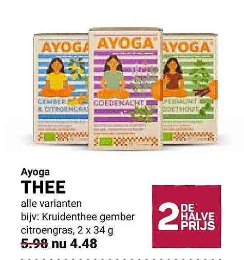 Ayoga THEE alle varianten bijv: Kruidenthee gember citroengras, 2 x 34 g 2e halve prijs
