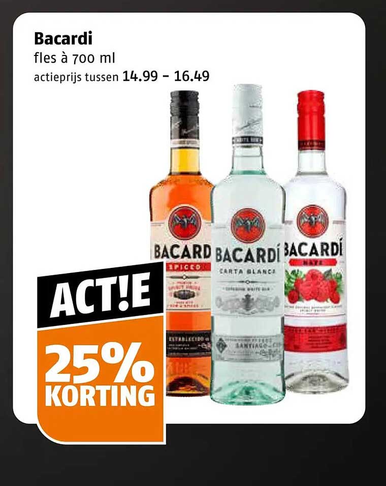 Bacardi fles à 700 ml ACT!E 25% KORTING