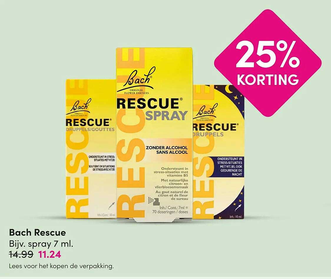 Bach Rescue Bijv. spray 7 ml. 25% KORTING