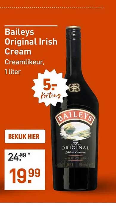 Baileys Original Irish Cream Creamlikeur, 1 liter