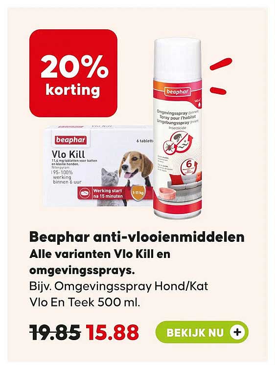 Beaphar anti-vlooienmiddelen Alle varianten Vlo Kill en omgevingssprays.