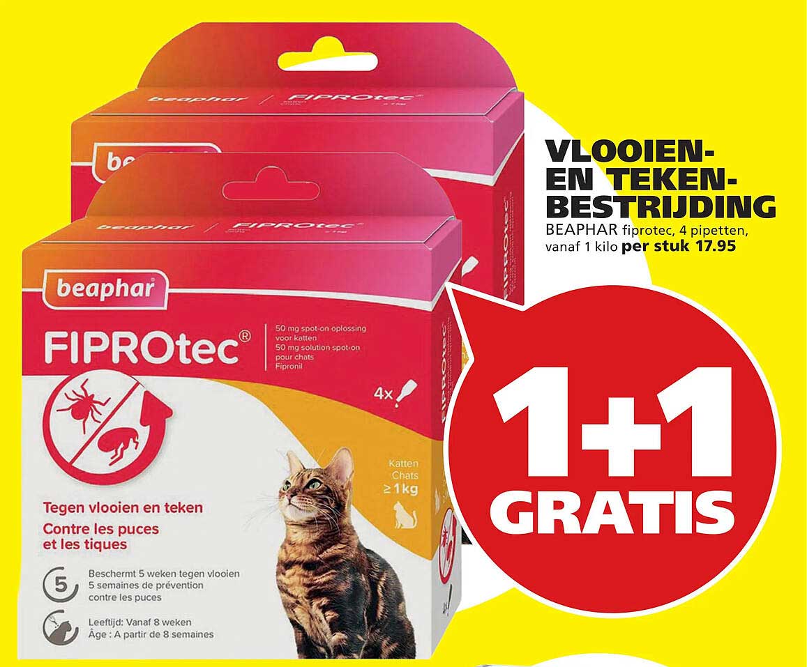 BEAPHAR fiprotec, 4 pipetten, vanaf 1 kilo per stuk 17.95 1+1 gratis
