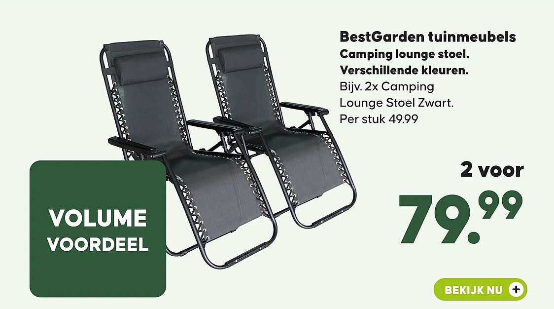 BestGarden tuinmeubels Camping lounge stoel. Verschillende kleuren. Bijv. 2x Camping Lounge Stoel Zwart. Per stuk 49.99