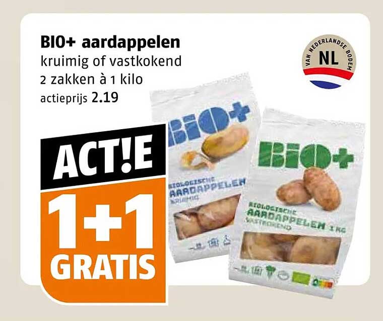 BIO+ aardappelen kruimig of vastkokend 2 zakken à 1 kilo 1+1 GRATIS