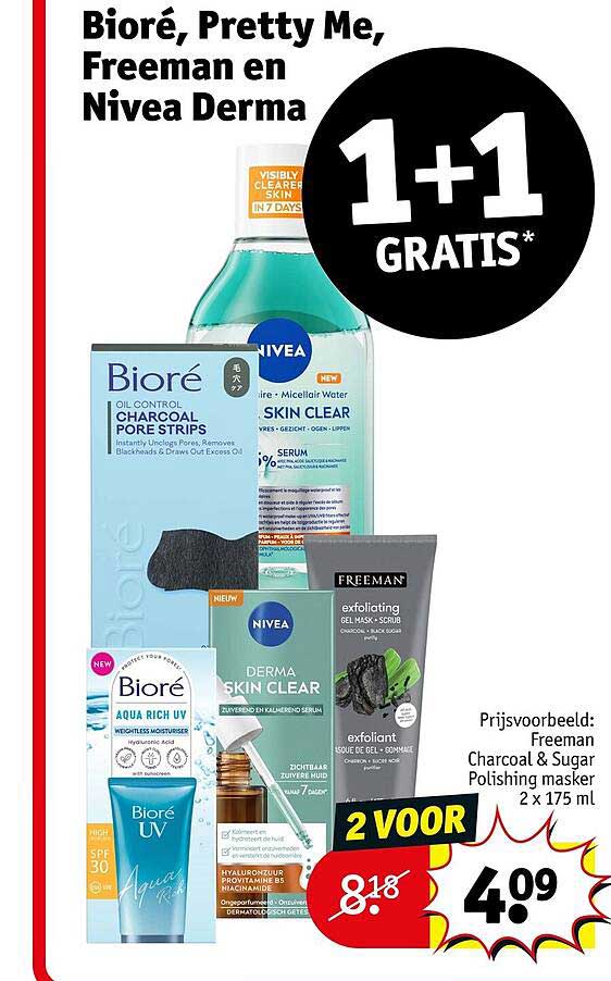 Bioré, Pretty Me, Freeman en Nivea Derma 1+1 GRATIS*