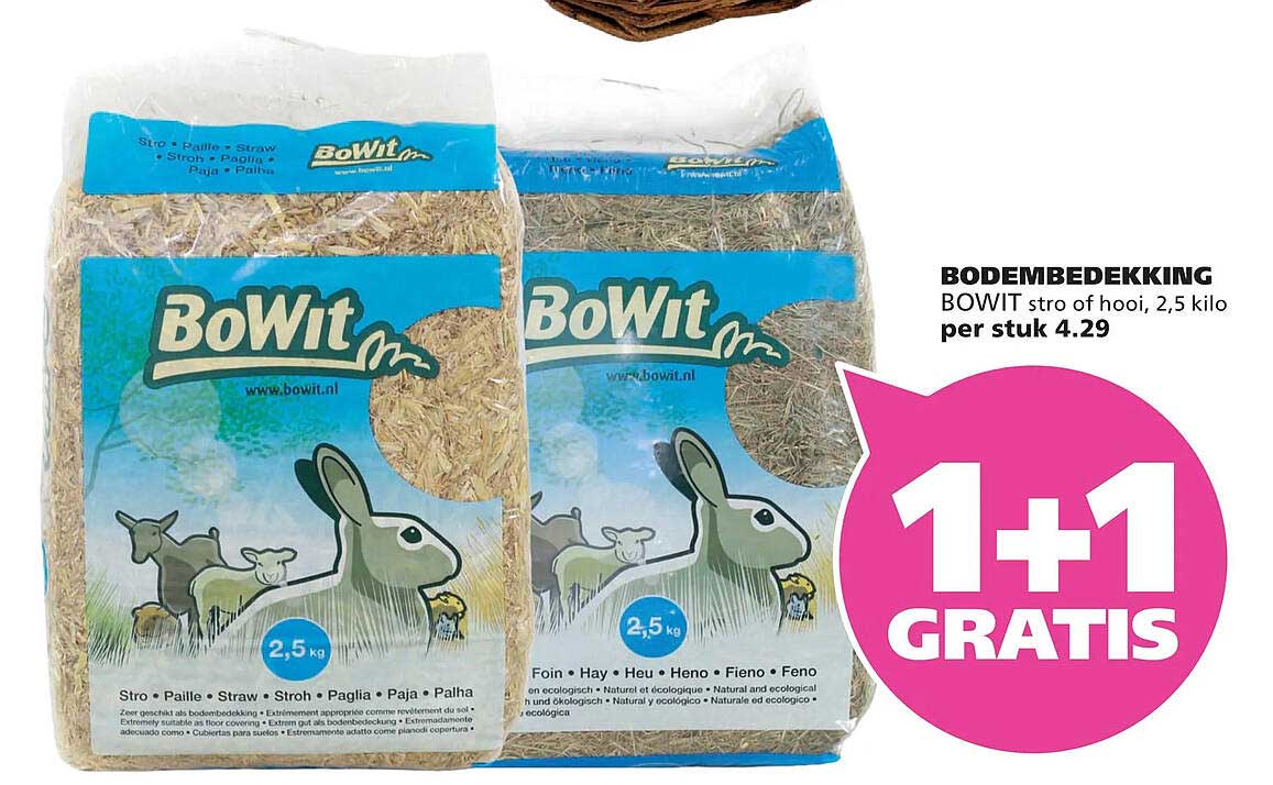 BODEMBEDEKKING BOWIT stro of hooi, 2,5 kilo 1+1 GRATIS