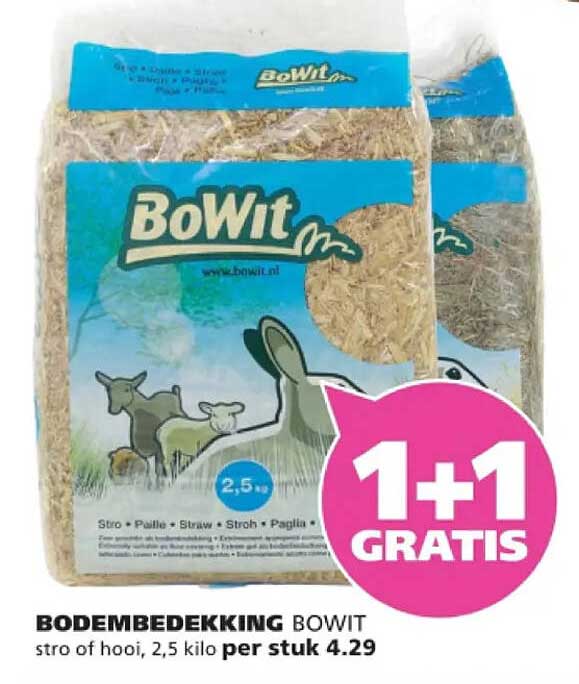BODEMBEDEKKING BOWIT stro of hooi, 2,5 kilo per stuk 1+1 GRATIS