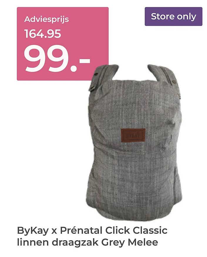 ByKay x Prénatal Click Classic linnen draagzak Grey Melee