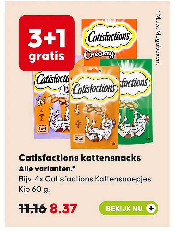 Catisfactions kattensnacks Alle varianten.* 3+1 gratis