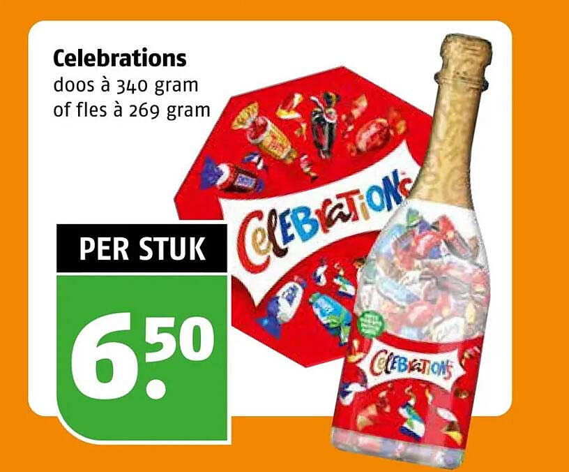 Celebrations doos à 340 gram of fles à 269 gram