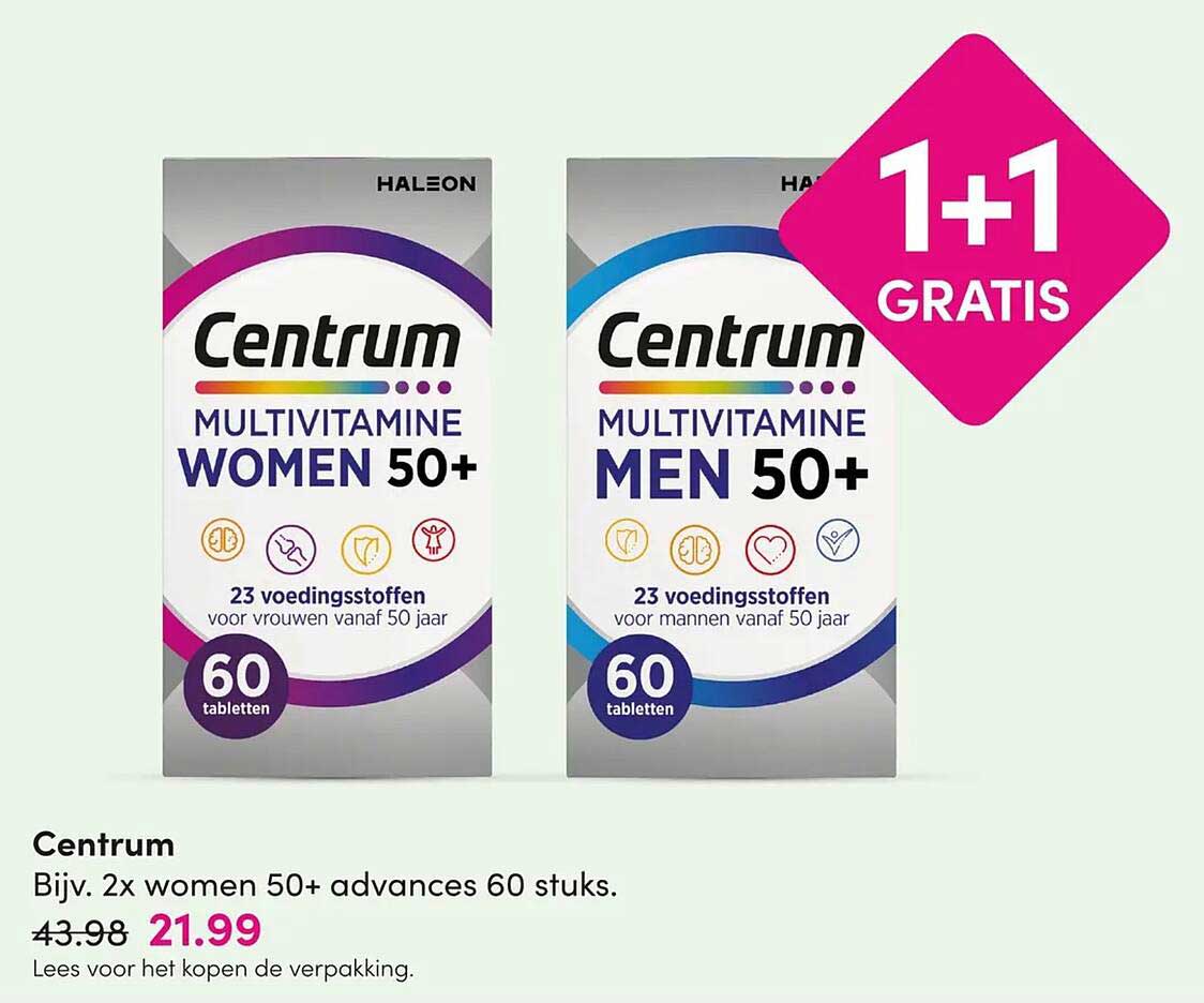 Centrum Bijv. 2x women 50+ advances 60 stuks. 1+1 gratis