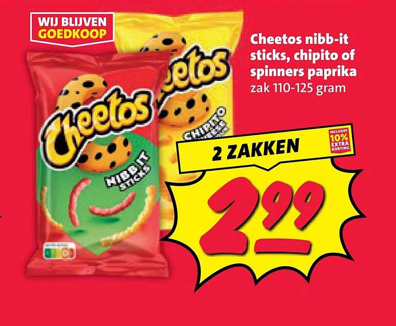 Cheetos nibb-it sticks, chipito of spinners paprika zak 110-125 gram 2 ZAKKEN