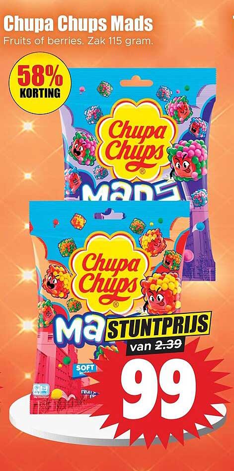 Chupa Chups Mads Fruits of berries. Zak 115 gram.