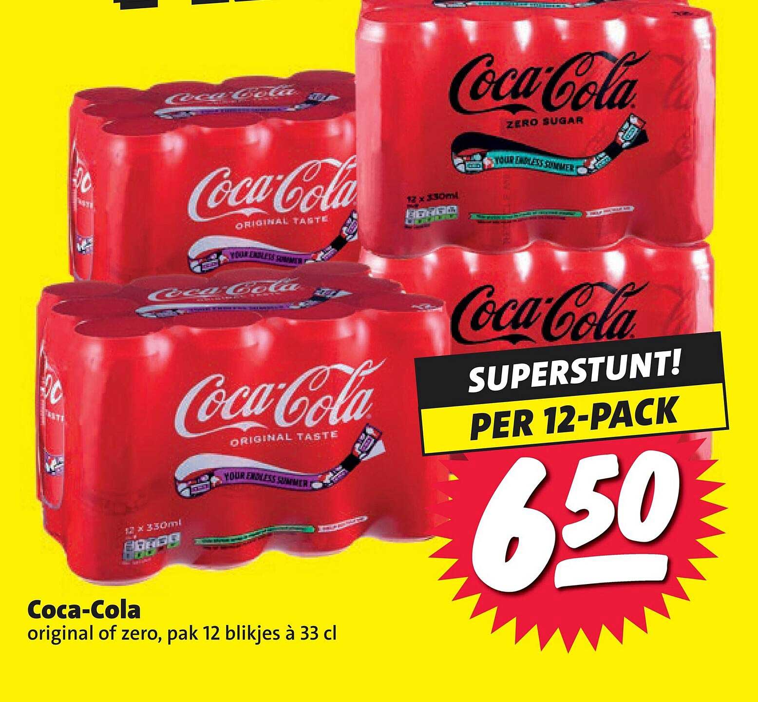 Coca-Cola original of zero, pak 12 blikjes à 33 cl SUPERSTUNT! PER 12-PACK