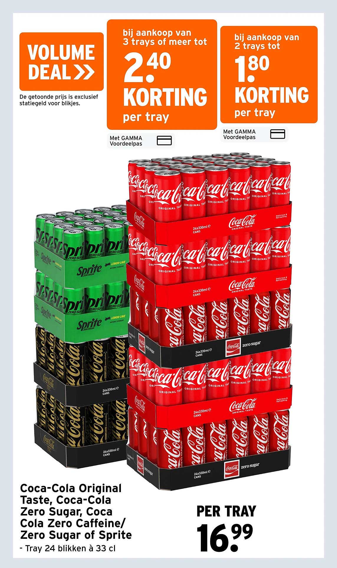 Coca-Cola Original Taste, Coca-Cola Zero Sugar, Coca Cola Zero Caffeine/ Zero Sugar of Sprite - Tray 24 blikken à 33 cl