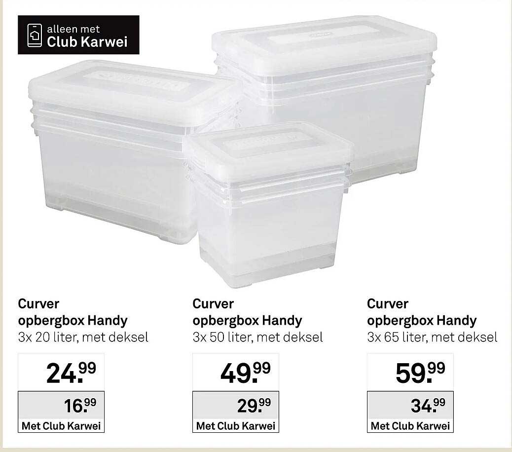 Curver opbergbox Handy 3x 20 liter, met deksel