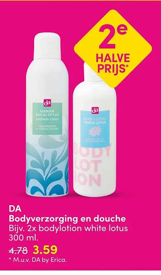 DA Bodyverzorging en douche Bijv. 2x bodylotion white lotus 300 ml. 2e halve prijs