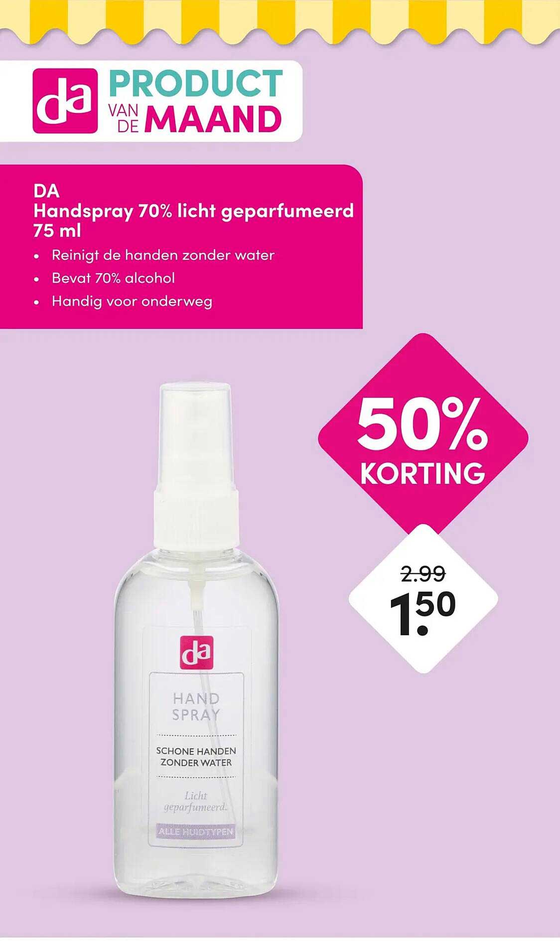 DA Handspray 70% licht geparfumeerd 75 ml 50% KORTING