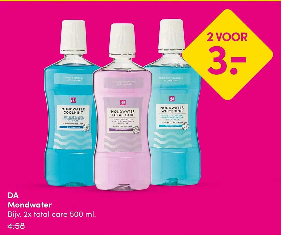 DA Mondwater Bijv. 2x total care 500 ml. 2 voor 3.-