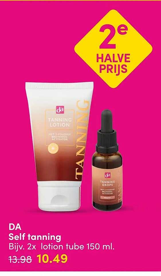 DA Self tanning Bijv. 2x lotion tube 150 ml. 2e halve prijs