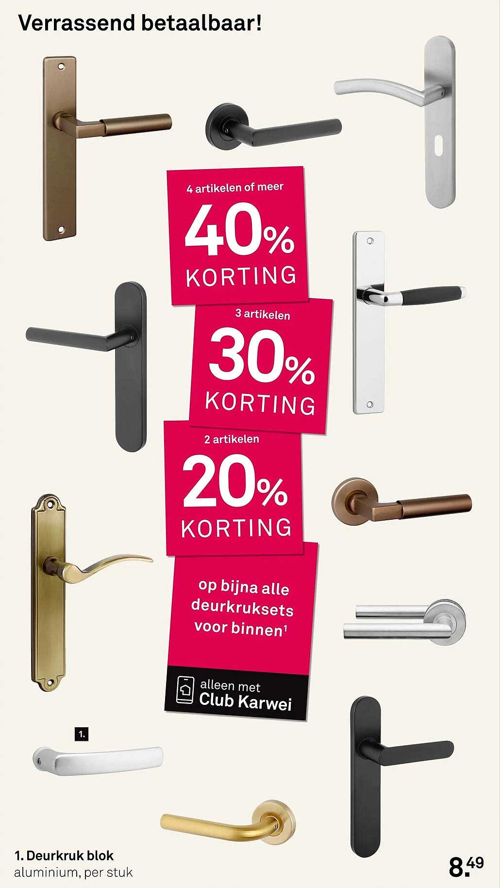 Deurkruk blok aluminium, per stuk