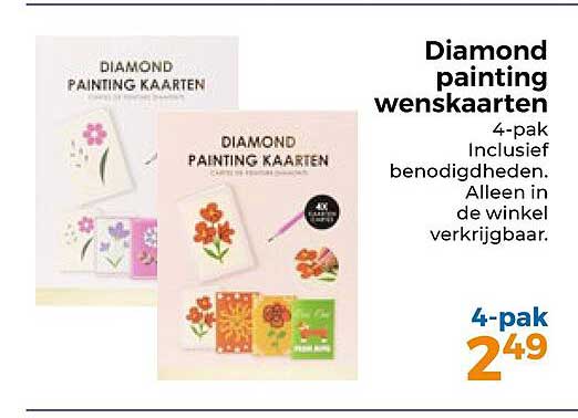 Diamond painting wenskaarten 4-pak Inclusief benodigdheden. Alleen in de winkel verkrijgbaar.