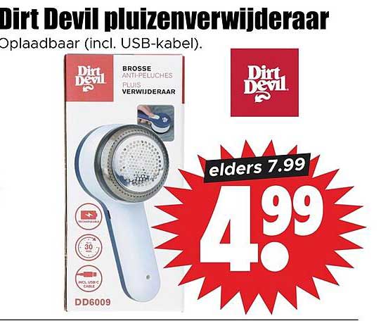 Dirt Devil pluizenverwijderaar Oplaadbaar (incl. USB-kabel).