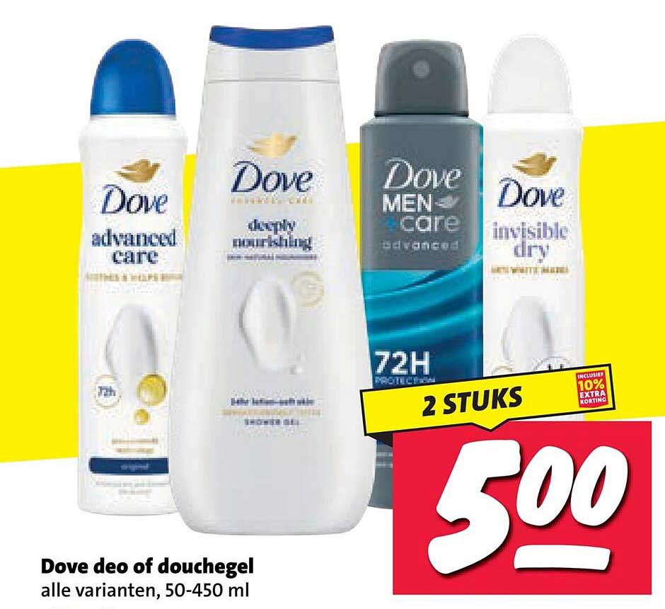 Dove deo of douchegel alle varianten, 50-450 ml 2 STUKS
