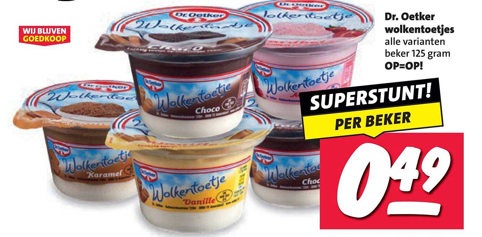Dr. Oetker wolkentoetjes alle varianten beker 125 gram OP=OP!