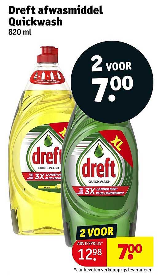 Dreft afwasmiddel Quickwash 820 ml 2 voor 7.00