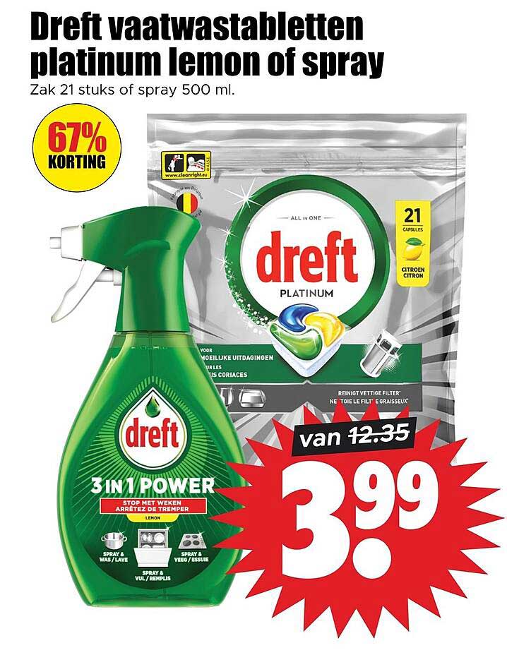 Dreft vaatwastabletten platinum lemon of spray