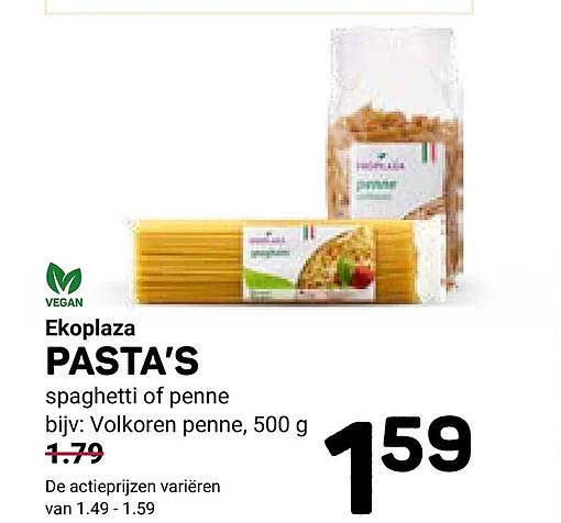 Ekoplaza PASTA'S spaghetti of penne bijv. Volkoren penne, 500 g