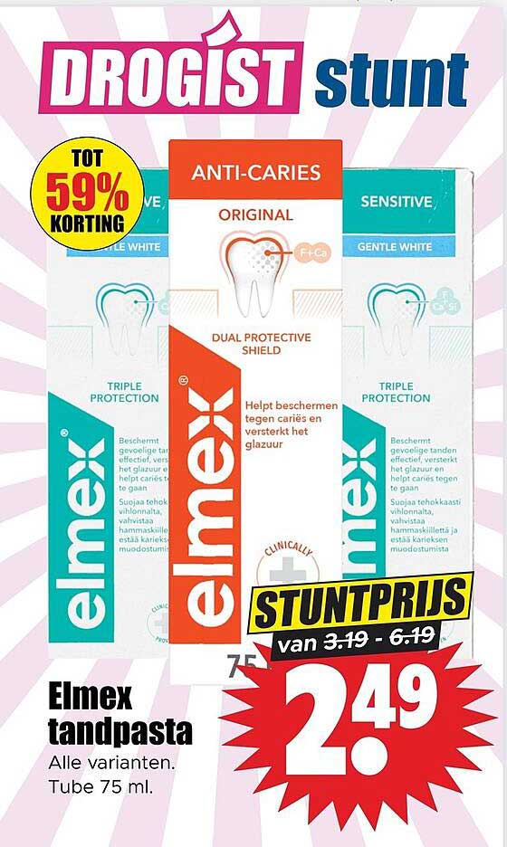 Elmex tandpasta Alle varianten. Tube 75 ml. STUNTPRIJS