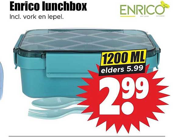 Enrico lunchbox Incl. vork en lepel.