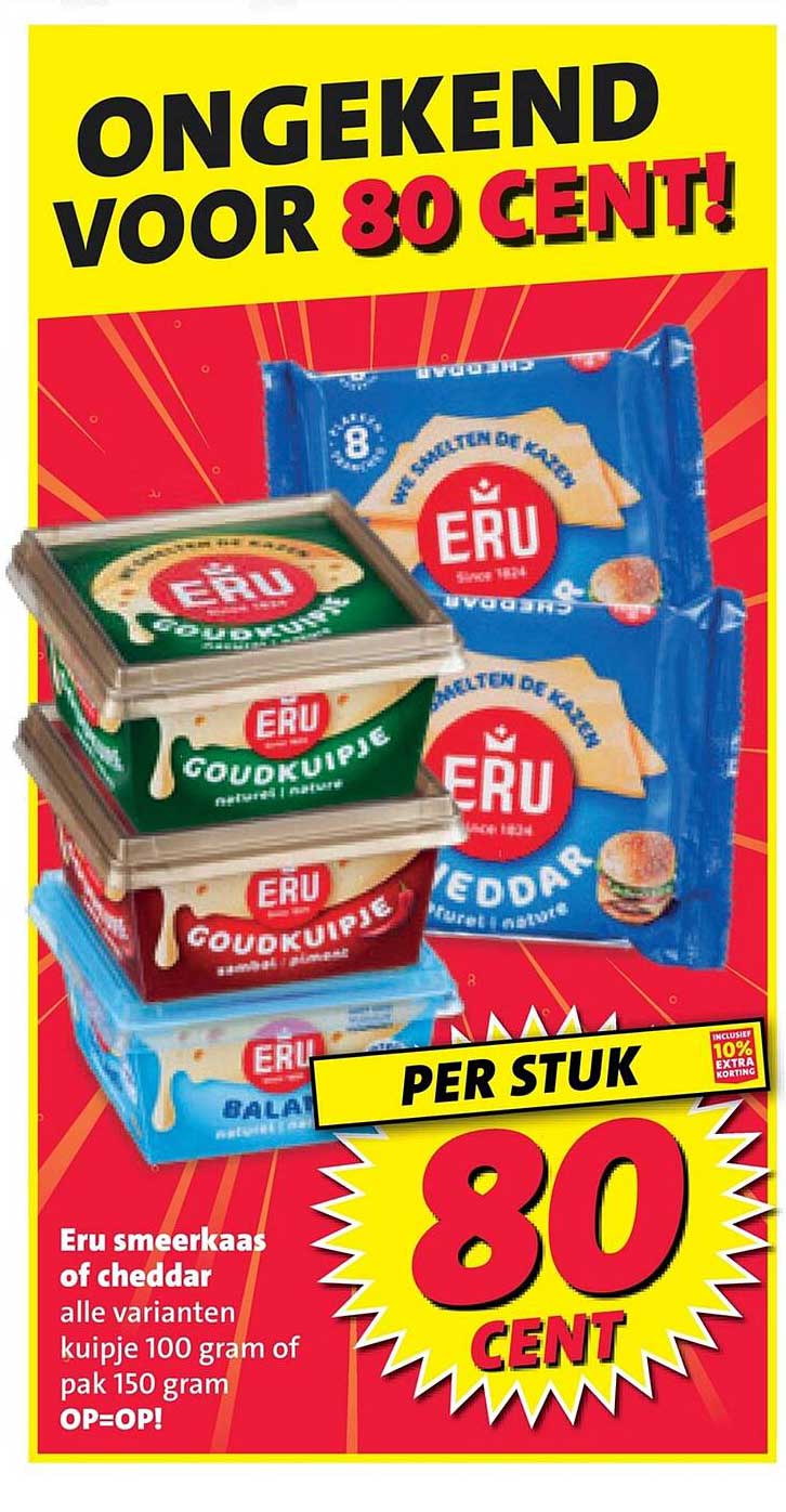 Eru smeerkaas of cheddar alle varianten kuipje 100 gram of pak 150 gram OP=OP!