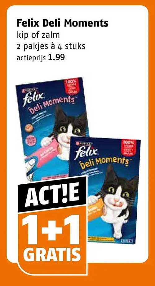 Felix Deli Moments kip of zalm 2 pakjes à 4 stuks ACT!E 1+1 GRATIS
