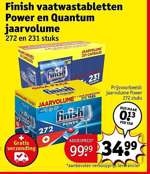 Finish vaatwastabletten Power en Quantum jaarvolume 272 en 231 stuks