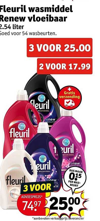 Fleuri wasmiddel Renew vloeibaar 2.54 liter 3 VOOR 25.00 2 VOOR 17.99