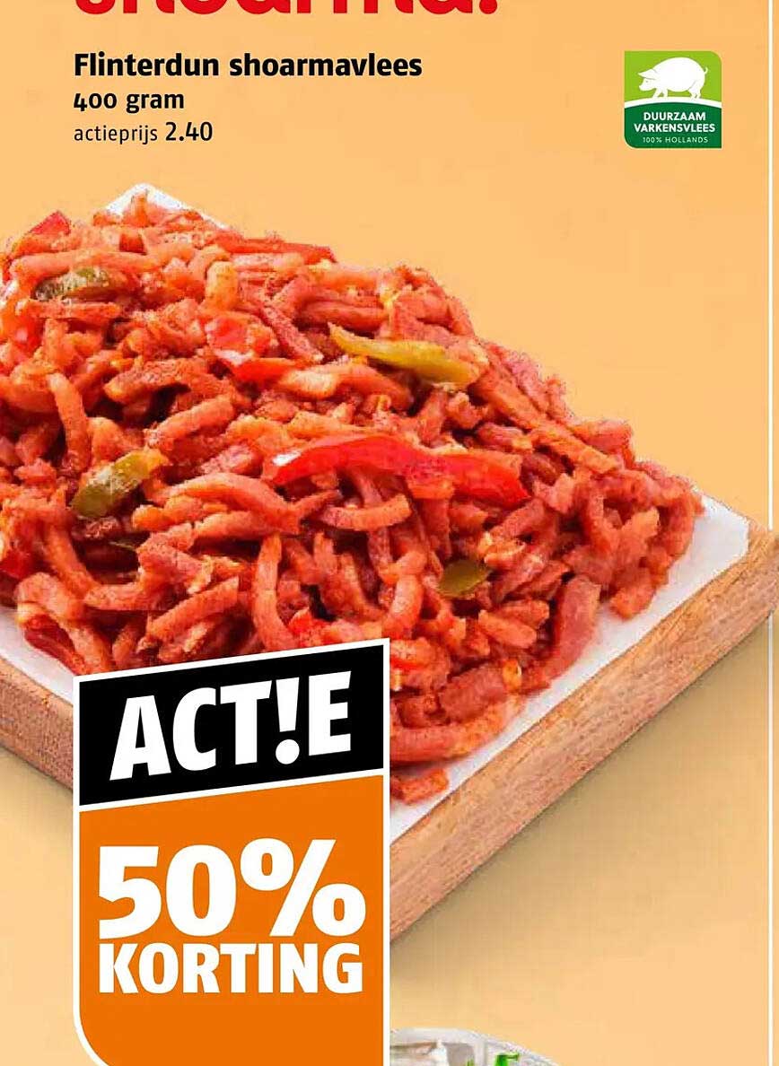 Flinterdun shoarmavlees 400 gram ACT!E 50% KORTING