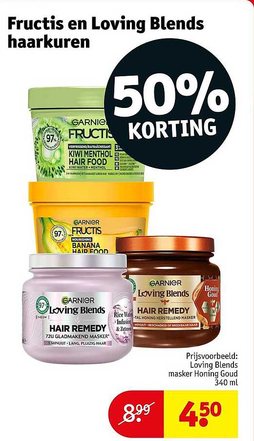 Fructis en Loving Blends haarkuren 50% KORTING