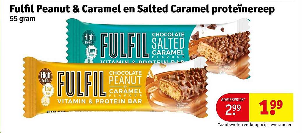 Fulfil Peanut & Caramel en Salted Caramel proteïnereep 55 gram