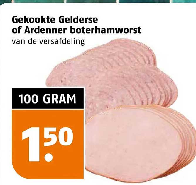 Gekookte Gelderse of Ardenner boterhamworst van de versafdeling