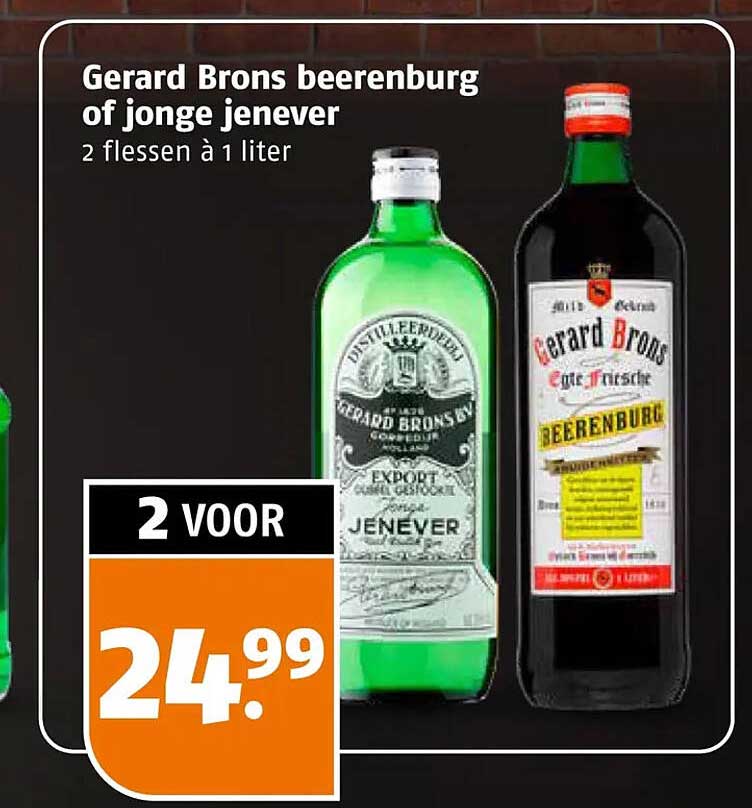 Gerard Brons beerenburg of jonge jenever 2 flessen à 1 liter