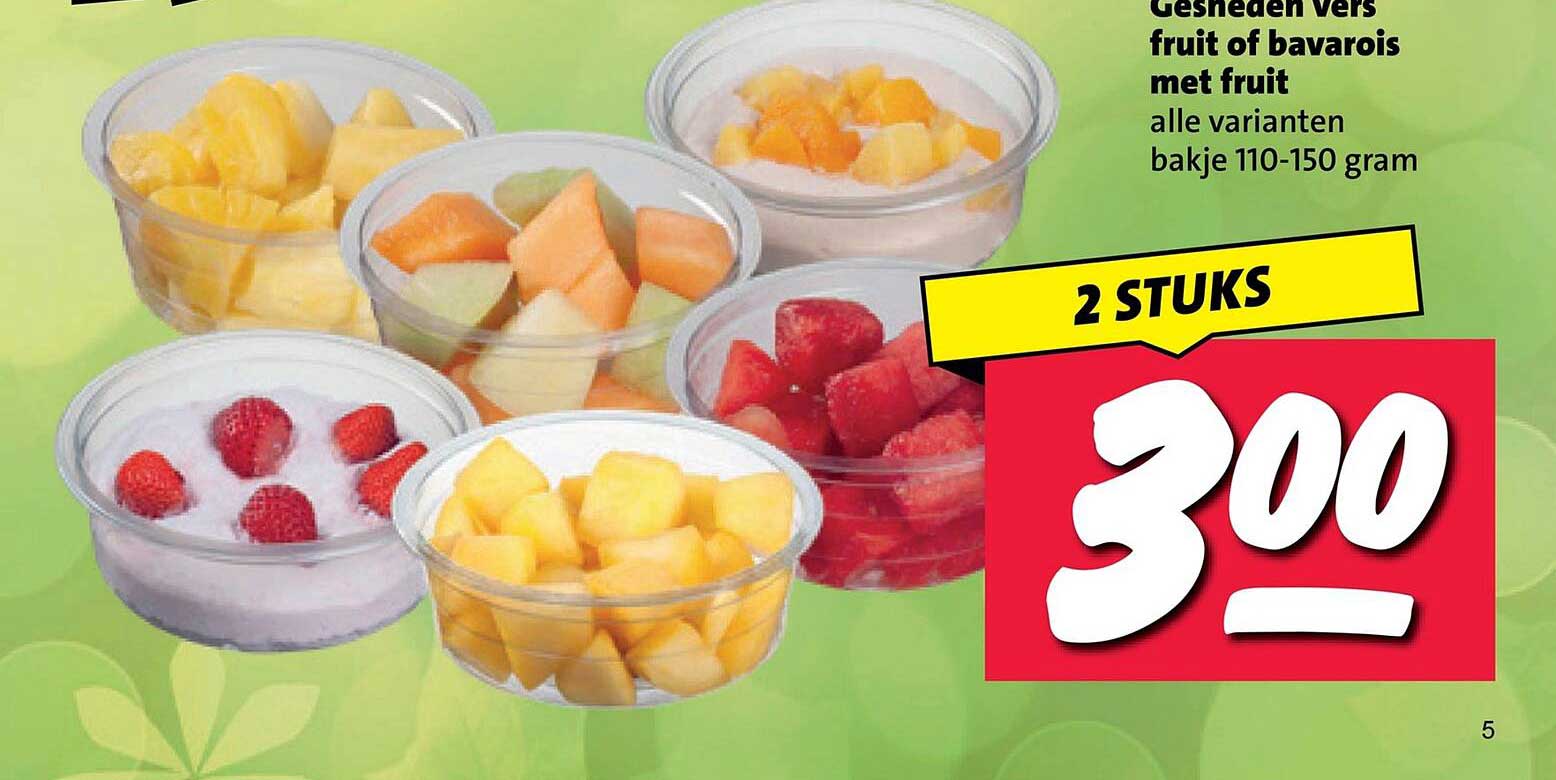 Gesneden vers fruit of bavarois met fruit alle varianten bakje 110-150 gram 2 STUKS