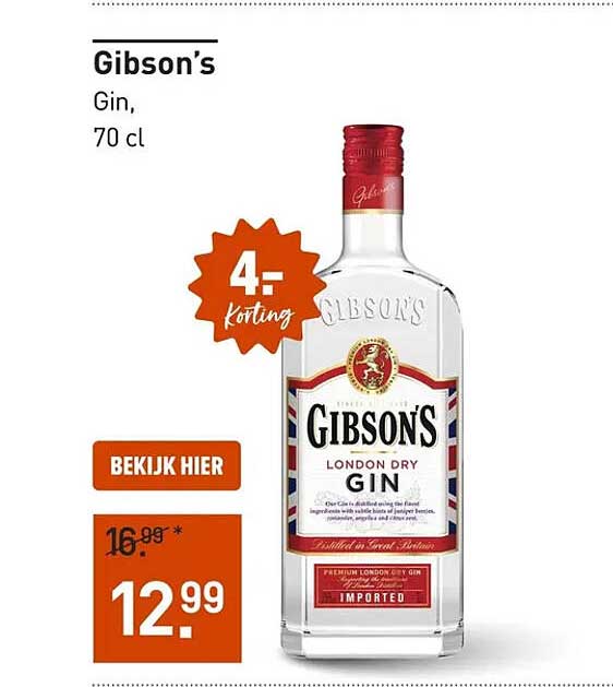 Gibson’s Gin, 70 cl 4,- korting