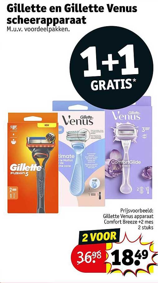 Gillette en Gillette Venus scheerapparaat 1+1 GRATIS*
